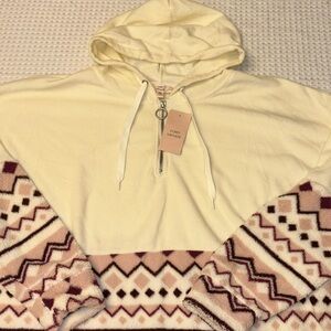 NEW! COMO VINTAGE Fleece Hoodie Sweatshirt Size XXL Ivory Pink Purple Geometric